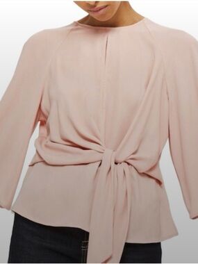 Topshop Dusty Pink Tie-Front Long Sleeve Blouse